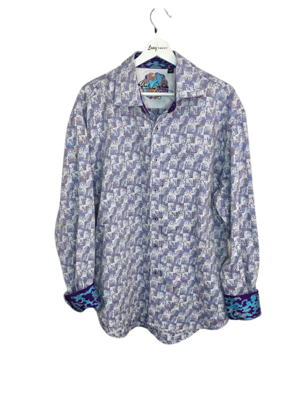 Robert Graham Men's Long Sleeve Button Up Shirt, Flip Cuffs, Embroidered, 2XL
